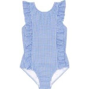 Minnow NWT Girls Sky Blue Gingham Ruffle One Piece Sz 13-14 L